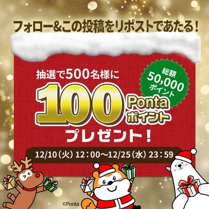 X懸賞(Twitter懸賞)】Pontaポイント100ポイントを500名様にプレゼント【〆切2024年12月25日】 大和コネクト証券